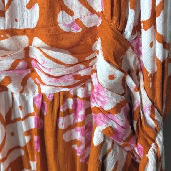 Nicole Miller Orange Rayon Tropical Print Halter Tie Waist Romper Size L - Picture 9 of 16